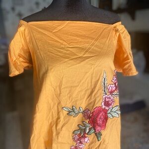 Haute Project-Floral Embroidered Off-Shoulder Top - Yellow